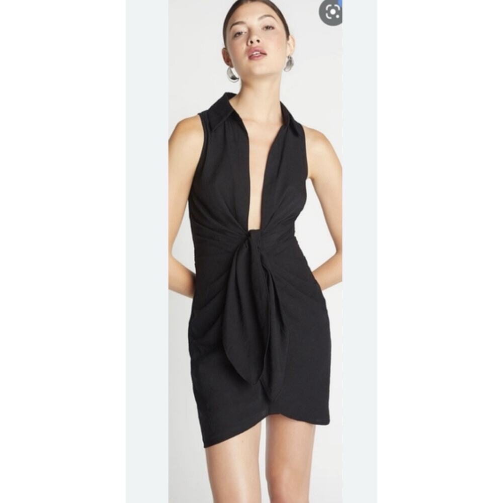 Choosy black deep V-neck sleeveless gathered waist shirt Dress New Size 0